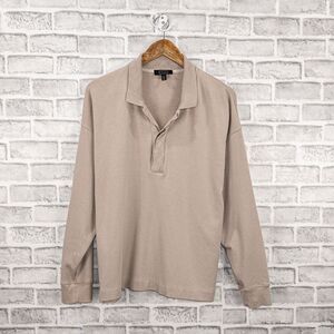 AYR The PhD Long Sleeve Collared Pullover Sweater in Beige Pima Cotton Modal XL